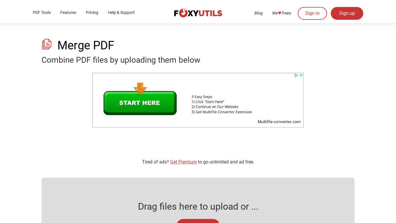 Foxyutils Merge PDF Landing page