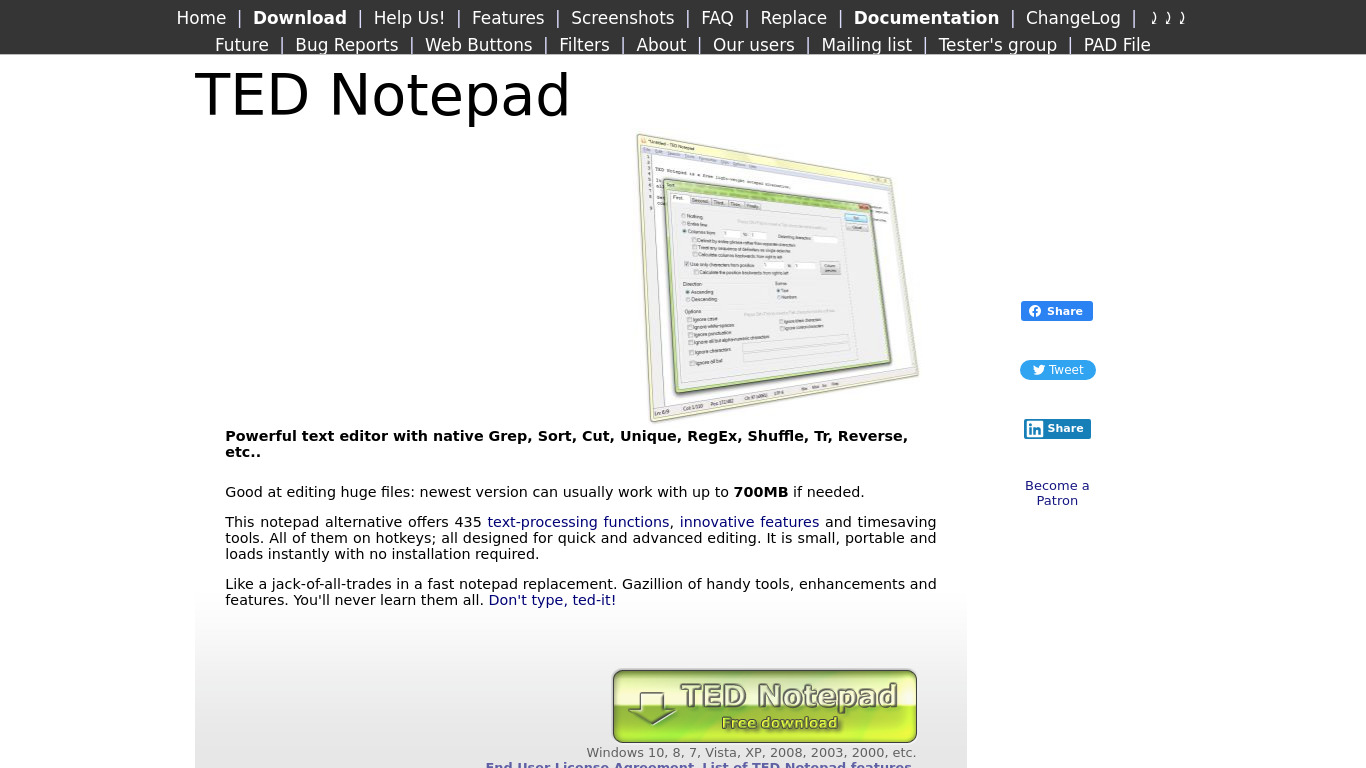 TED Notepad Landing page