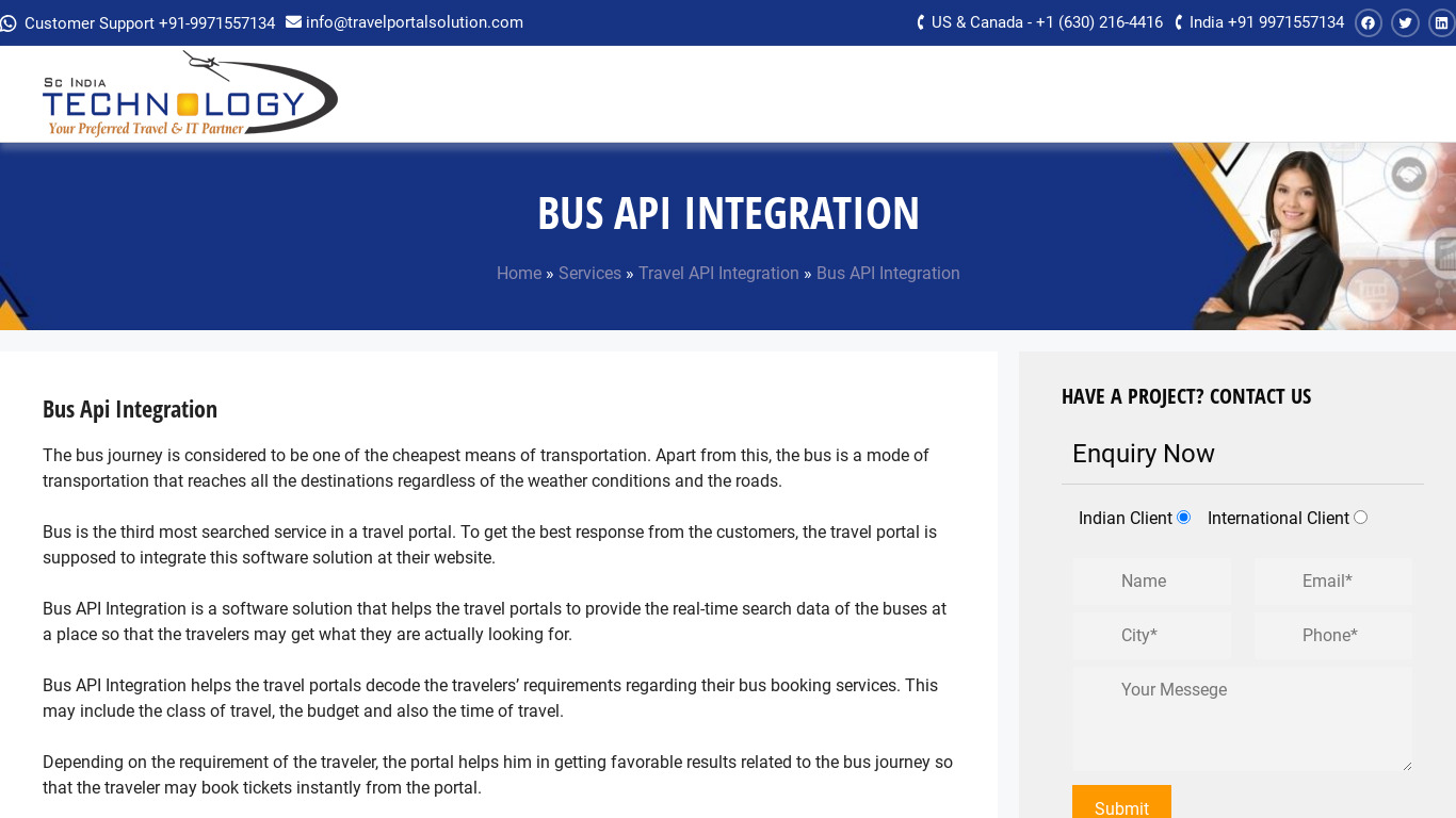 TravelPortalSolution Bus API Integration Landing page