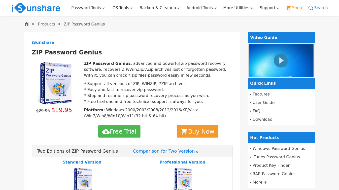 iSunshare ZIP Password Genius Landing page