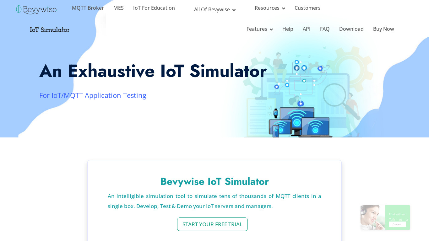 Bevywise IoT Simulator Landing page