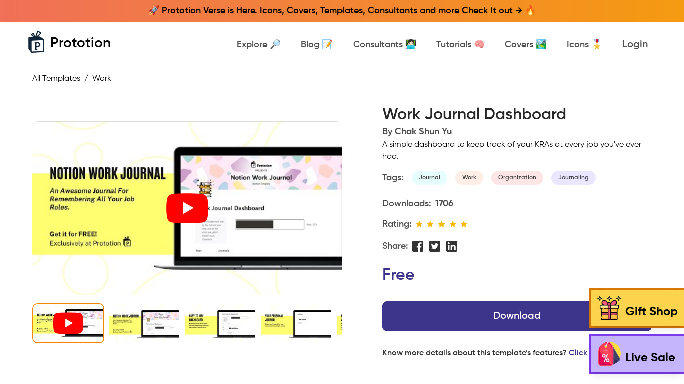 Notion Work Journal Landing page