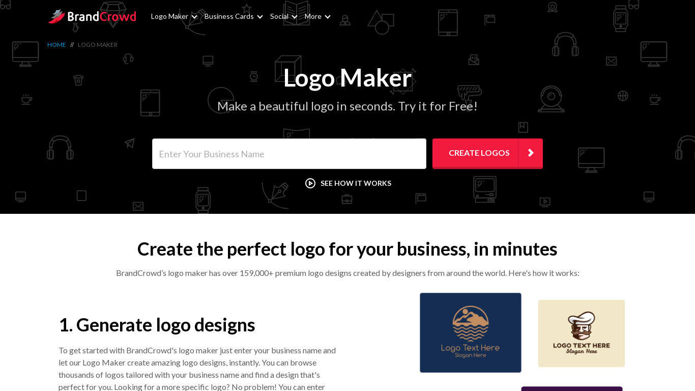 BrandCrowd Logo Maker Landing page