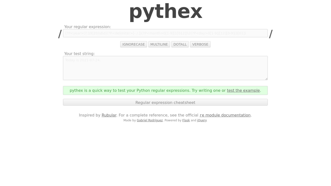 Pythex Landing page