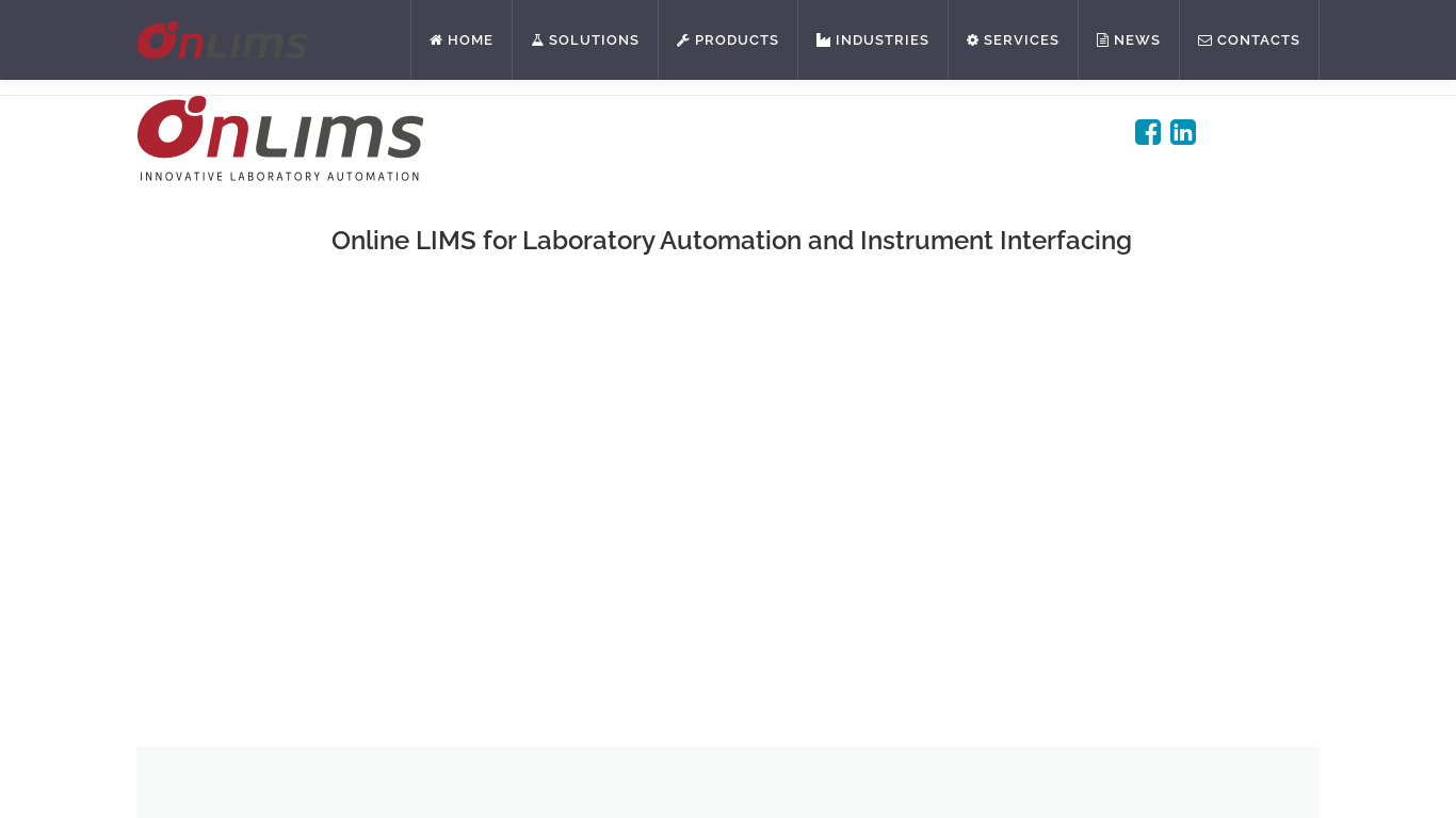 Online LIMS Landing page