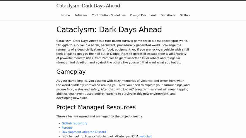 Cataclysm: Dark Days Ahead Landing Page
