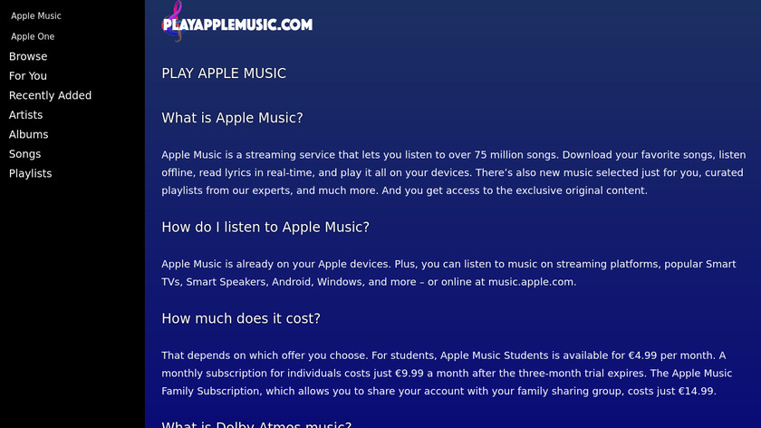 playAppleMusic.com Landing Page