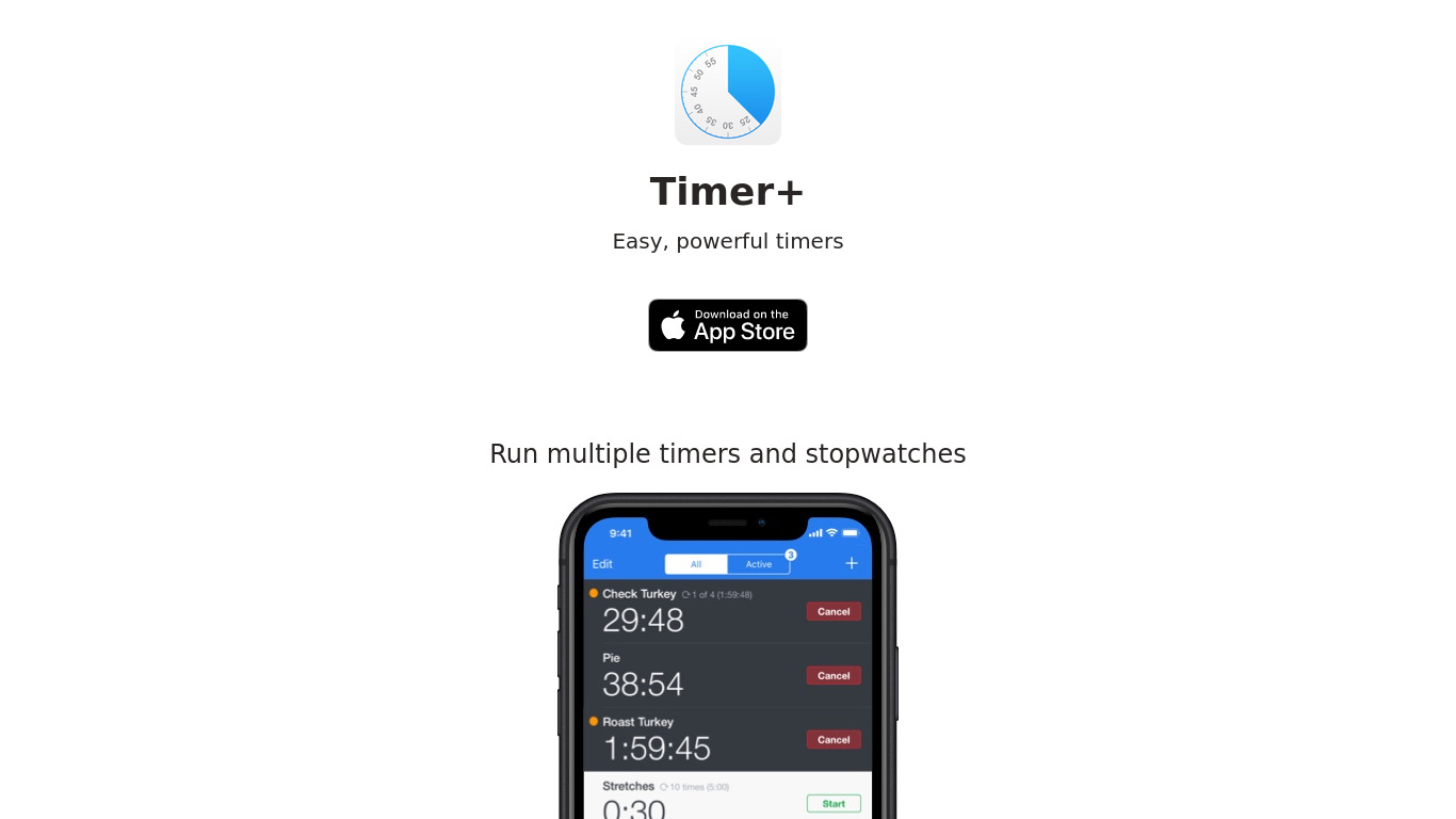 Timer+ · multiple timers Landing page