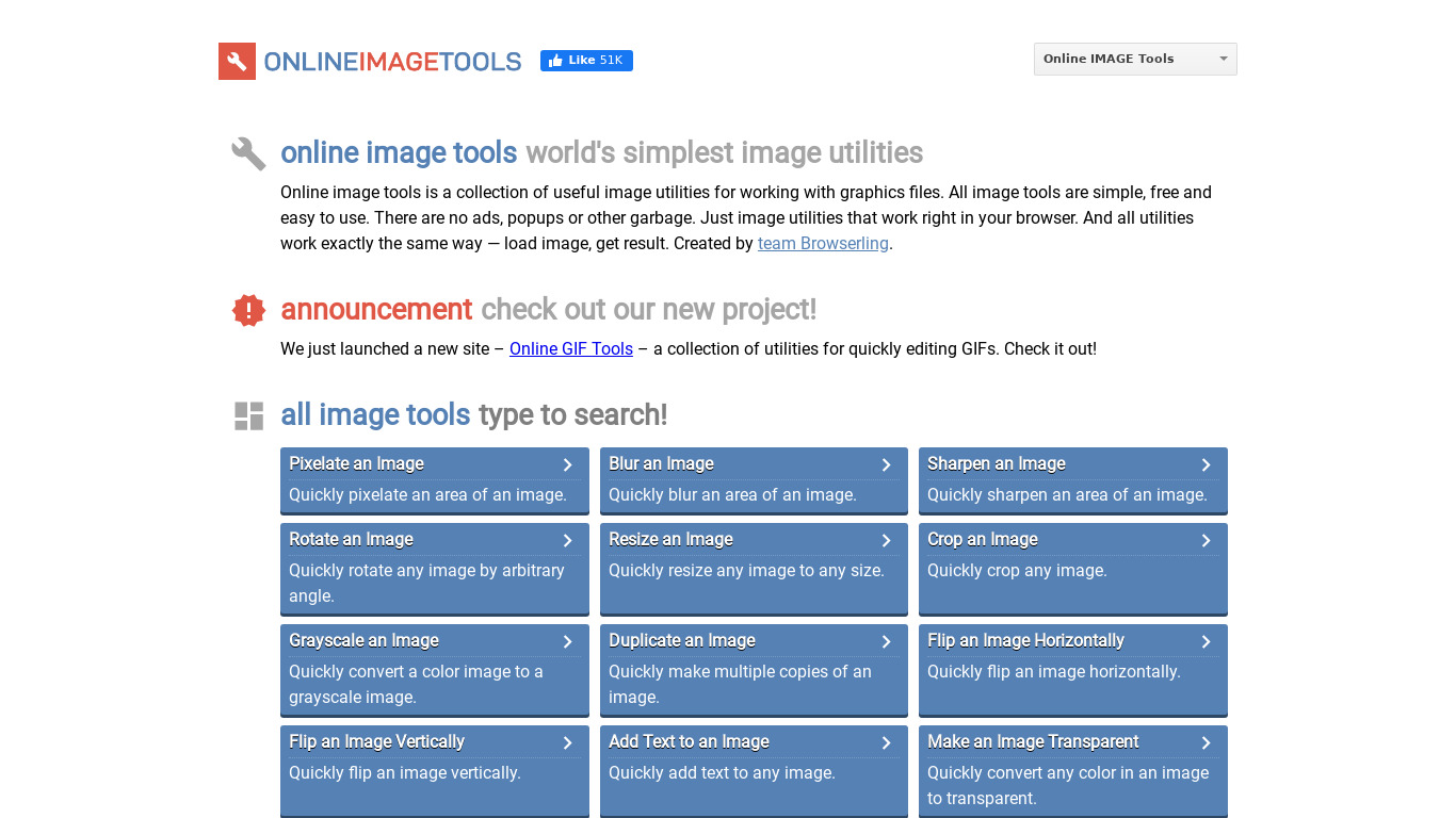 Image Tools Landing page