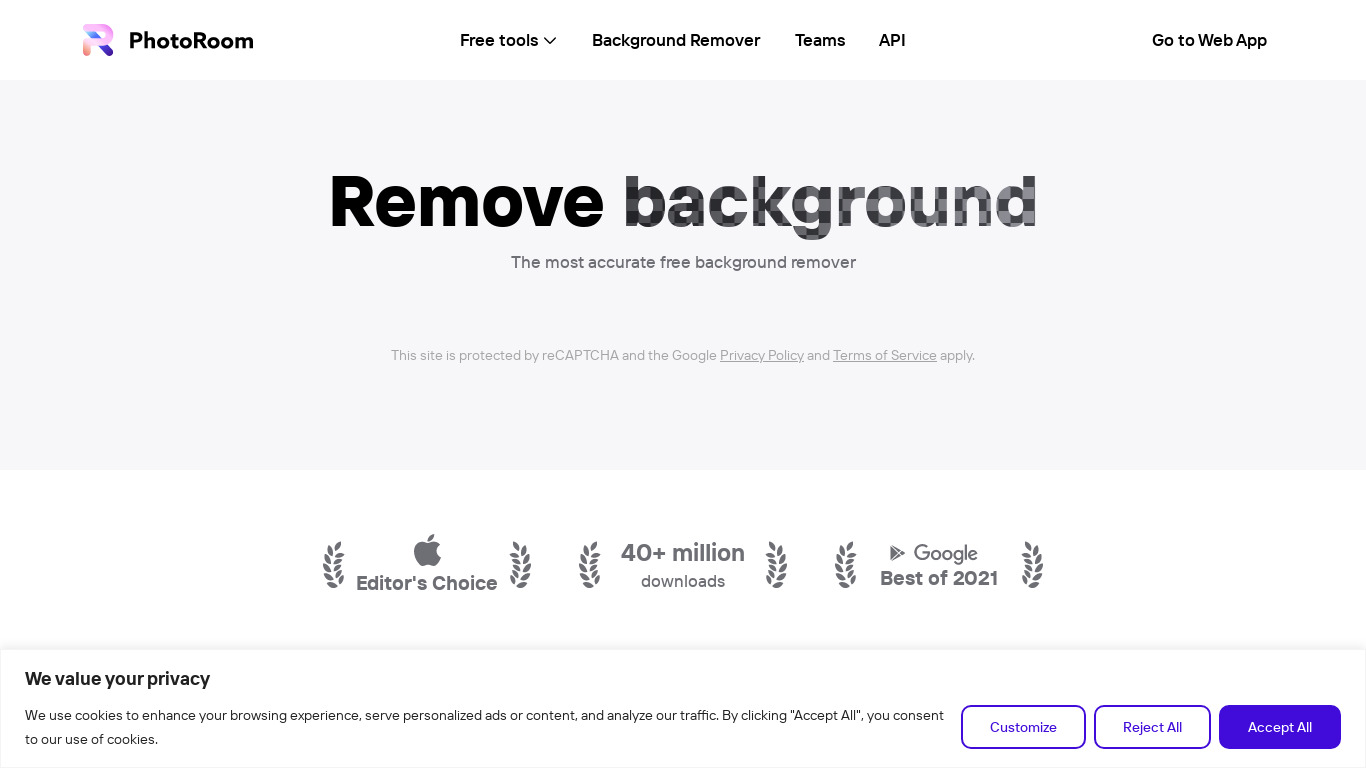 AI Background Remover Landing page