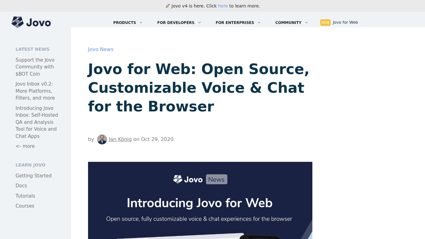 Jovo for Web Landing page