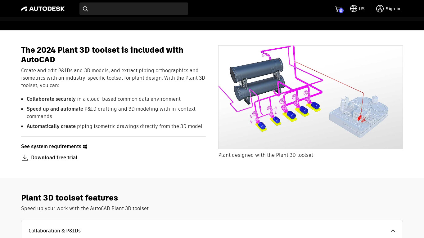 AutoCAD Plant 3D Landing page