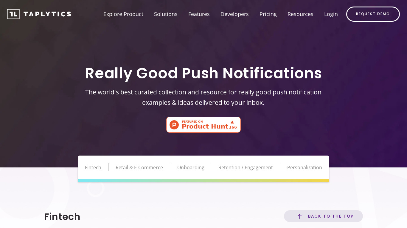 Really Good Push Notifications Landing page