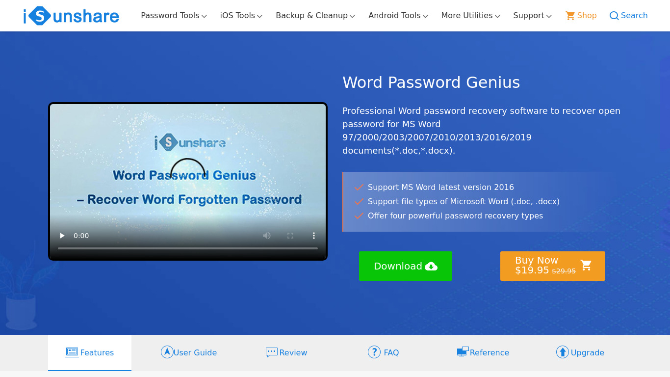 iSunshare Word Password Genius Landing page