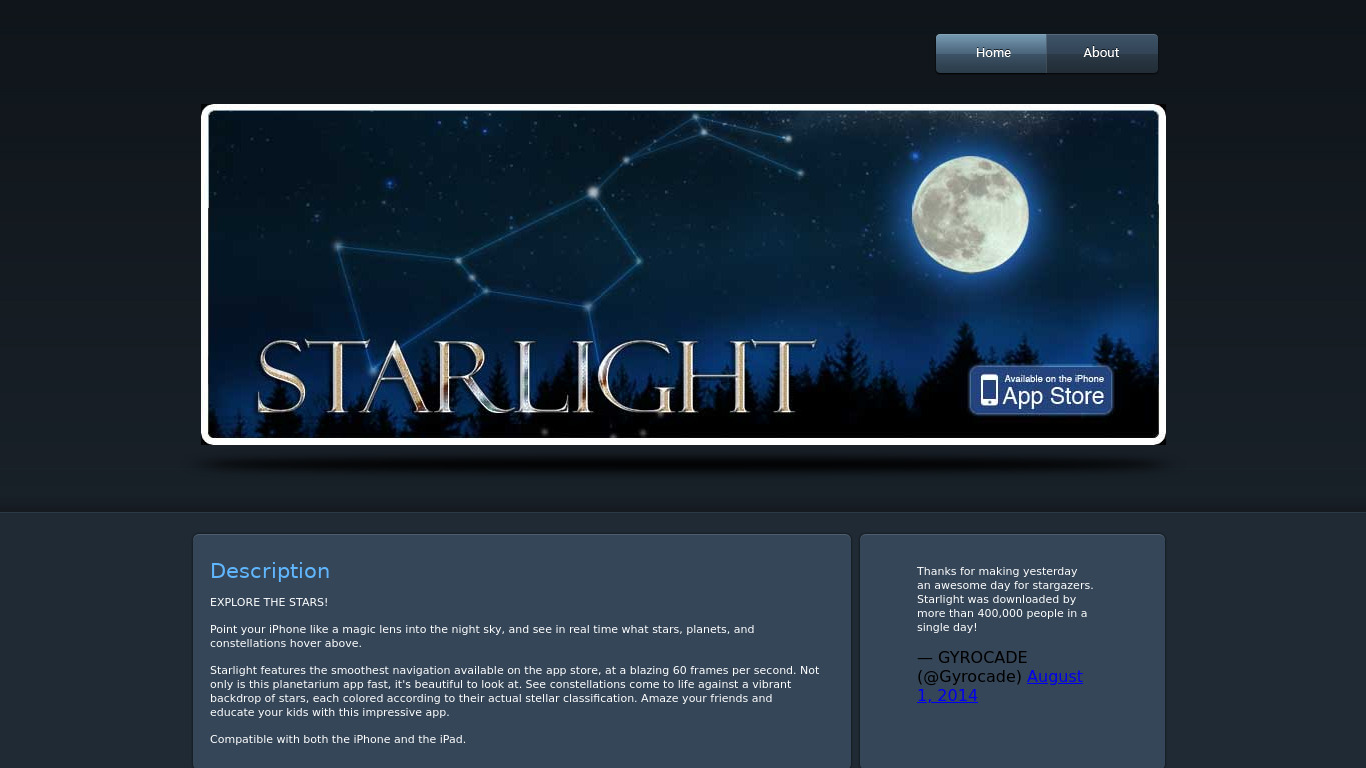 Starlight Landing page