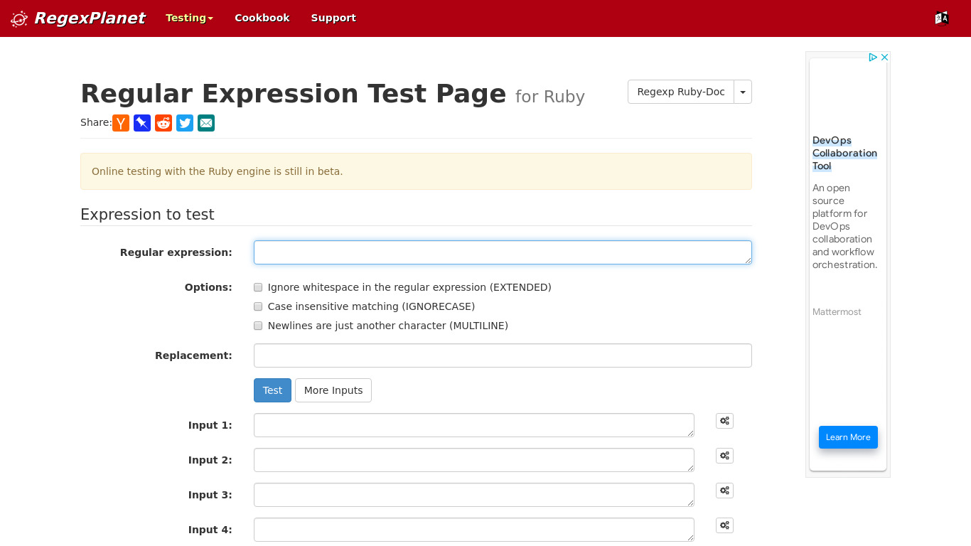 RegexPlanet Ruby Landing page