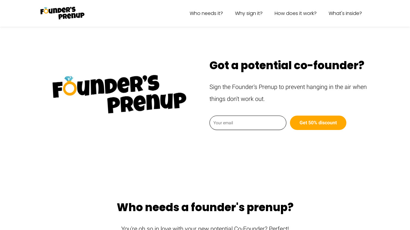 Founder's Prenup Landing page