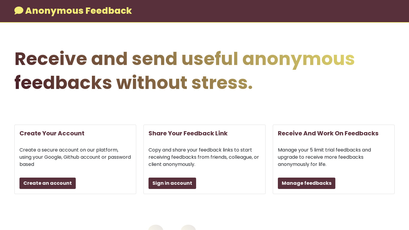 Anonymous Feedback Landing page