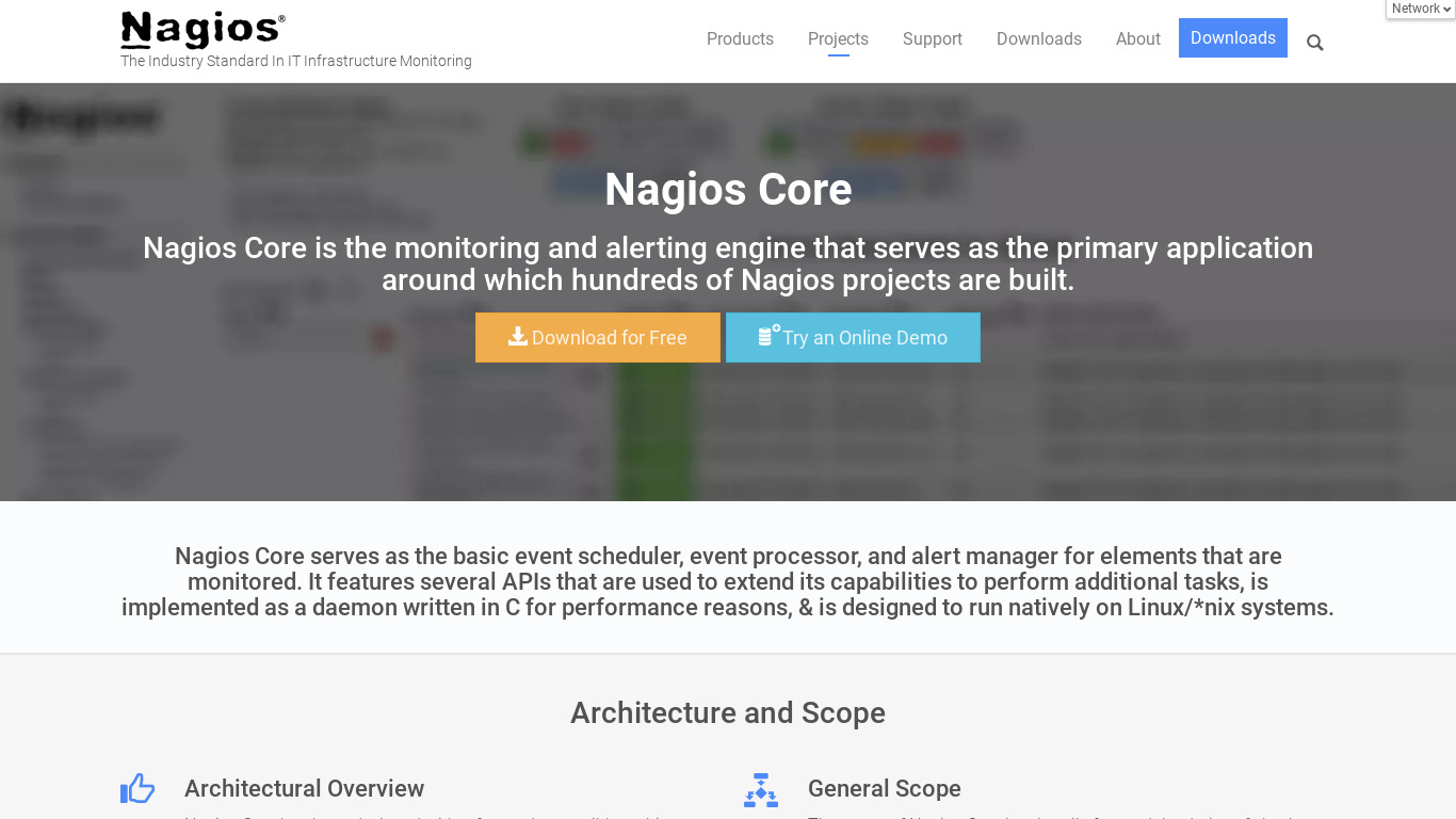 Nagios Core Landing page