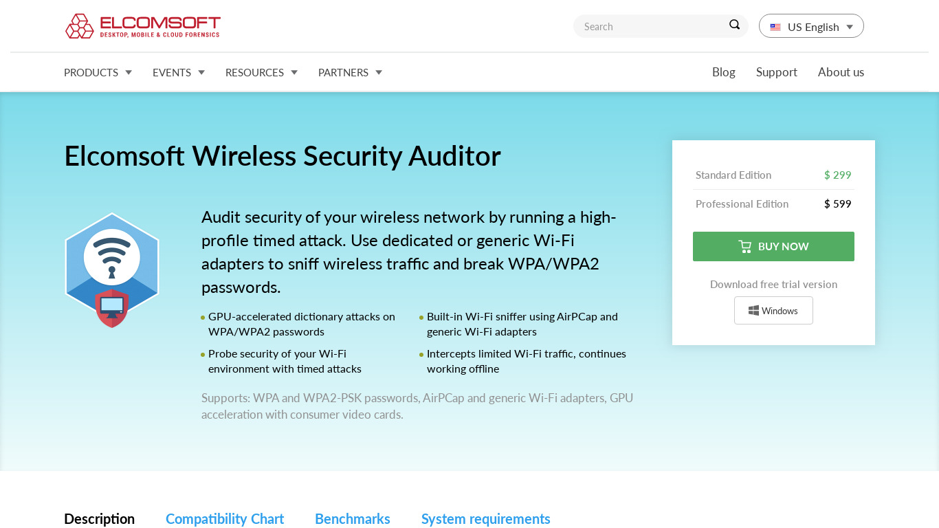 Elcomsoft Wireless Security Auditor Landing page