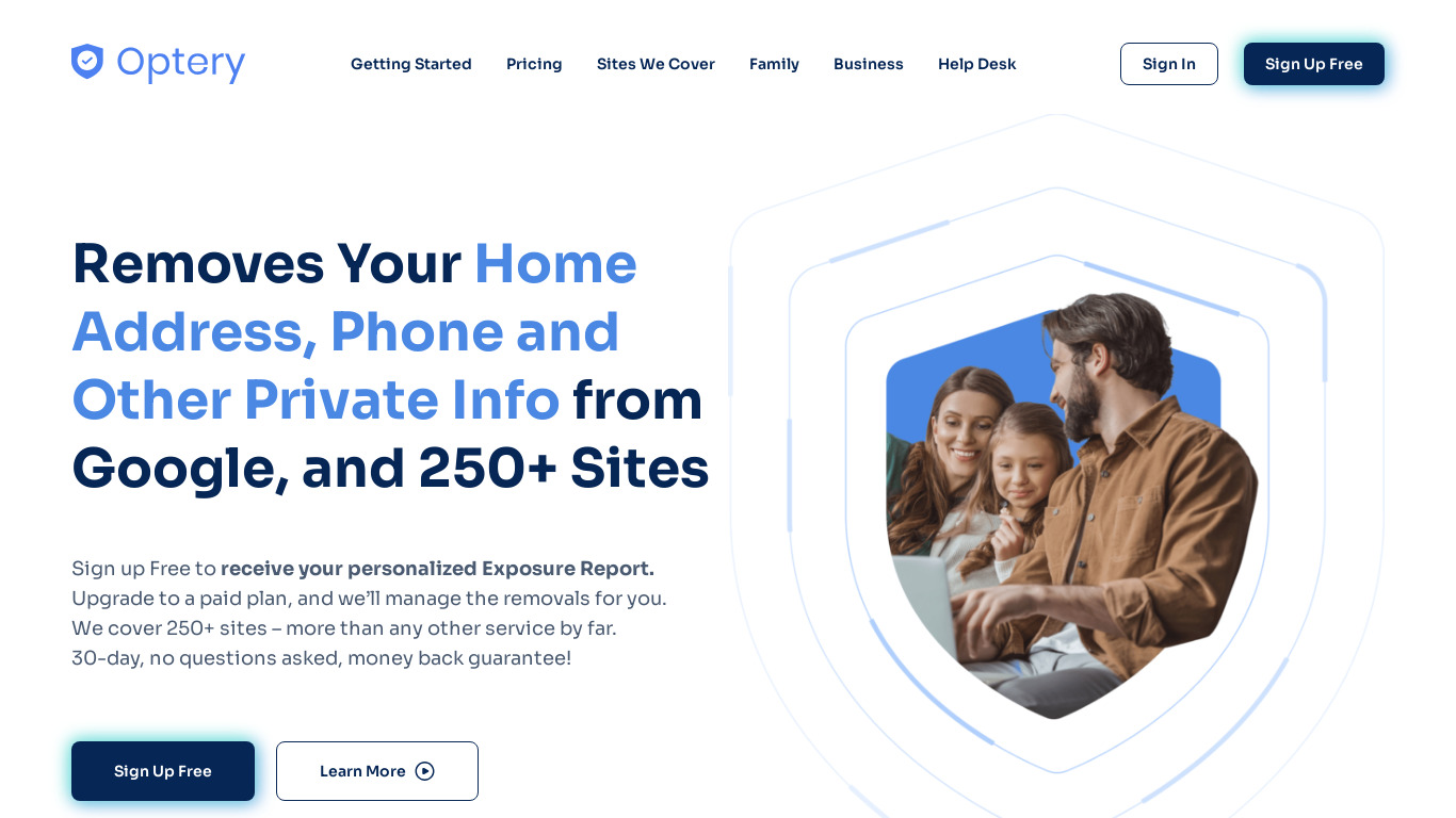Optery Landing page