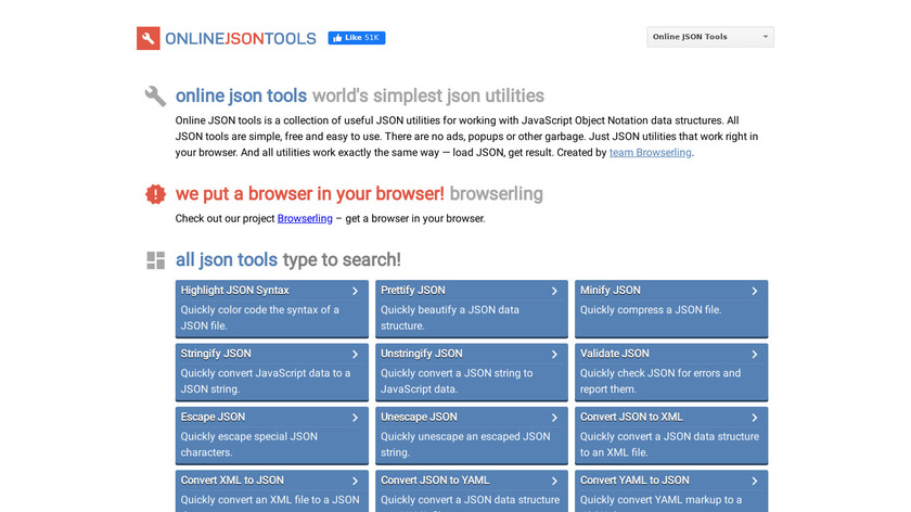 Online JSON Tools Landing Page