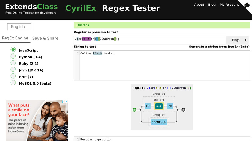 ExtendsClass CyrilEx Regex Tester Landing Page