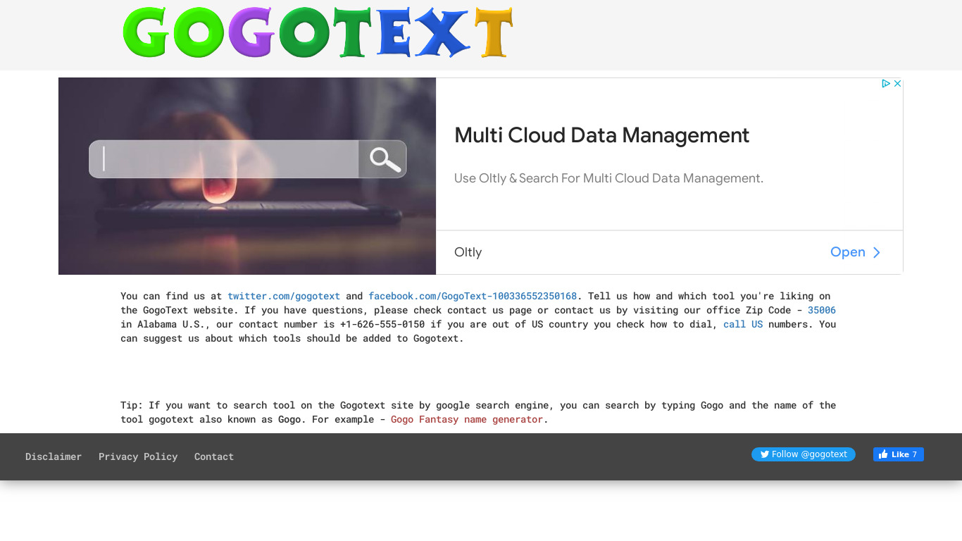 GogoText.org Landing page
