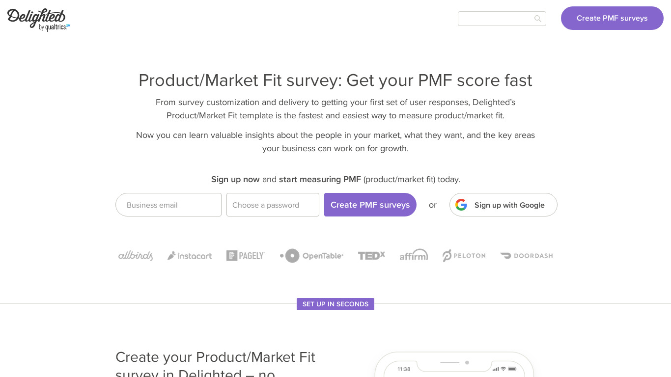 Delighted PMF Landing page