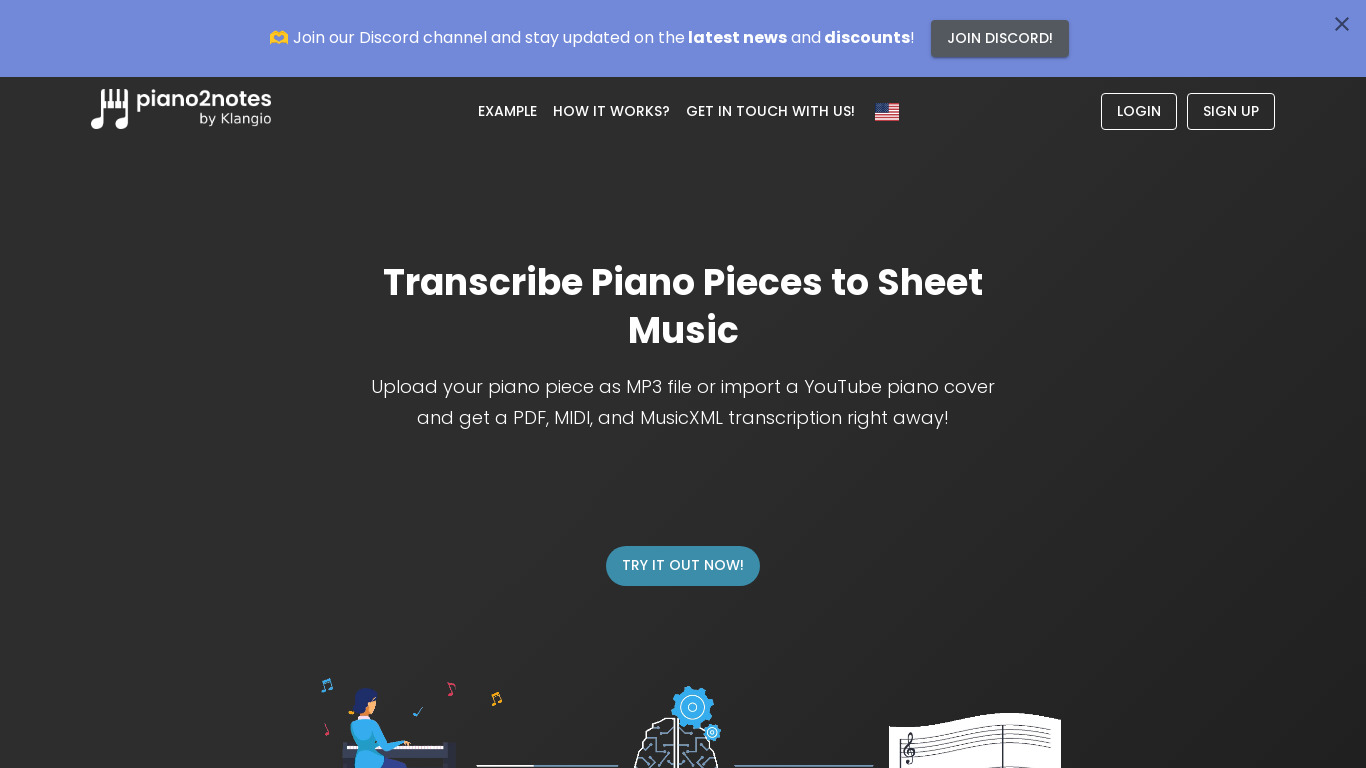 Piano2Notes Landing page