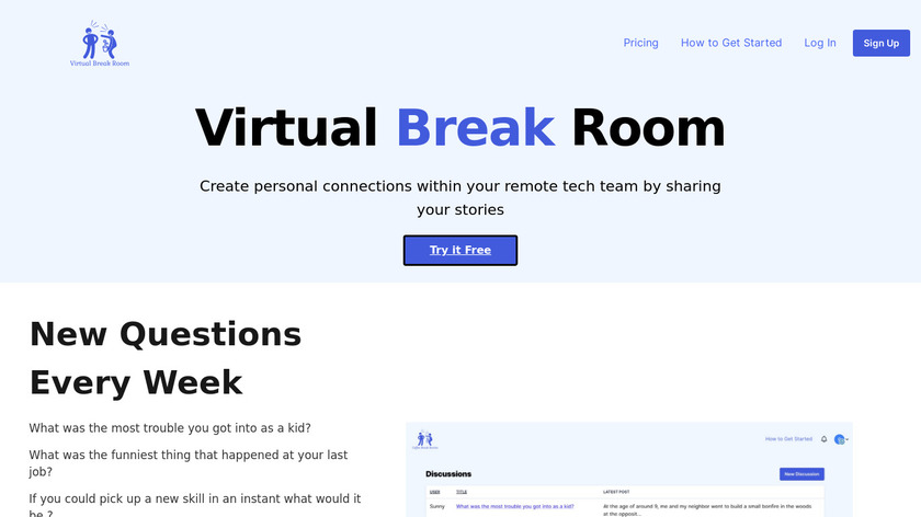Virtual Break Room Landing Page