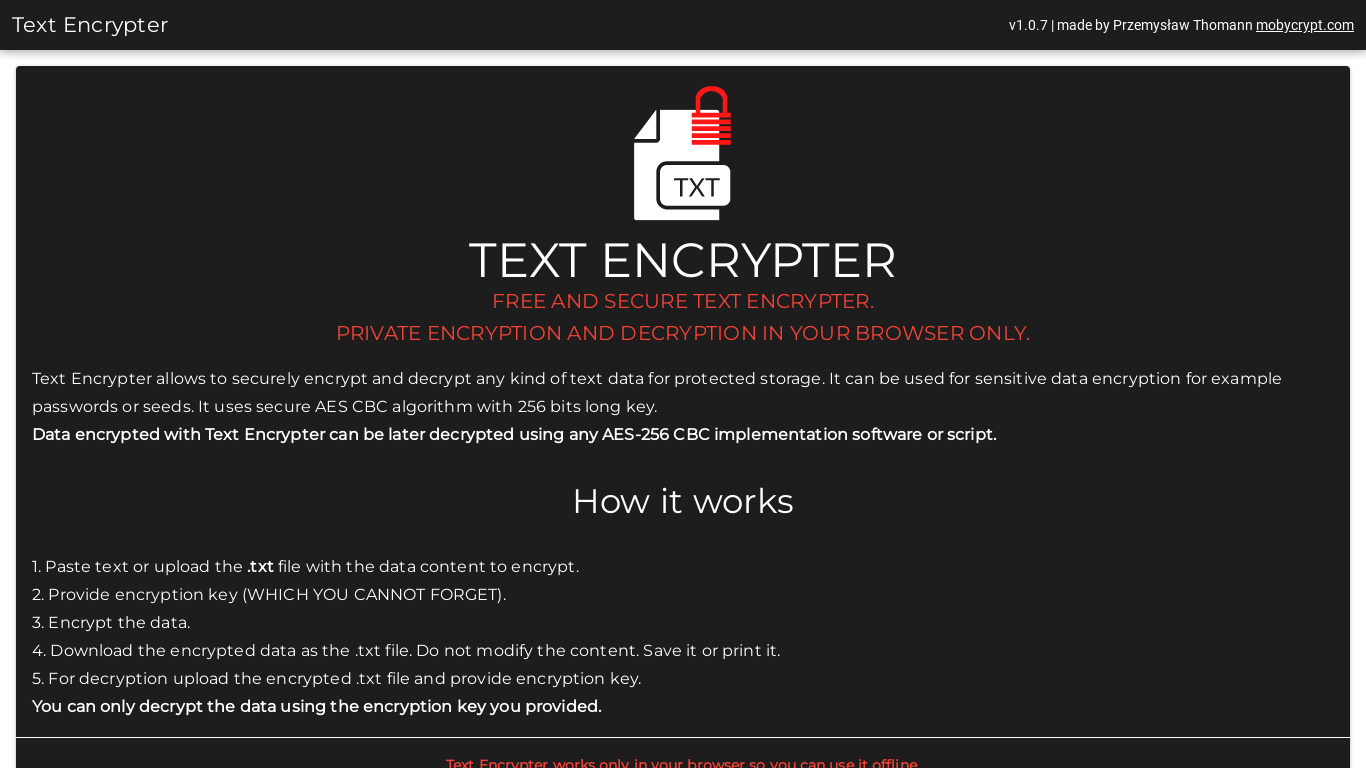 TextEncrypter Landing page