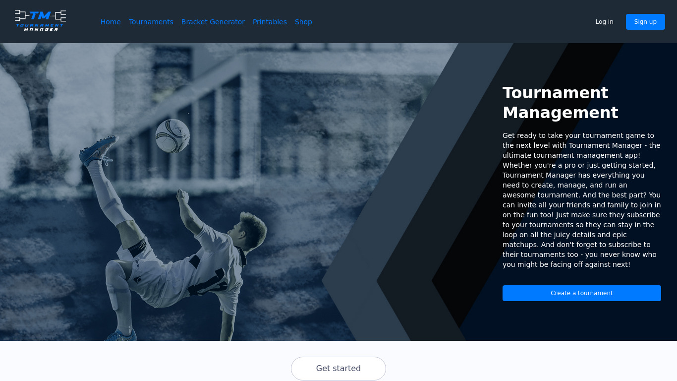 Tournament Manager Landing page
