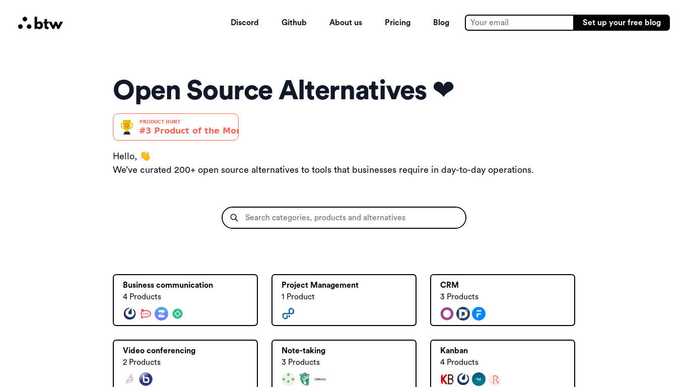 Open Source Alternatives Landing page