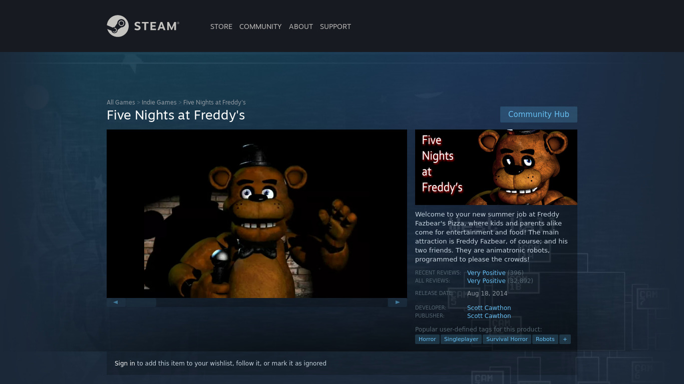 Five Nights at Freddy's Landing page