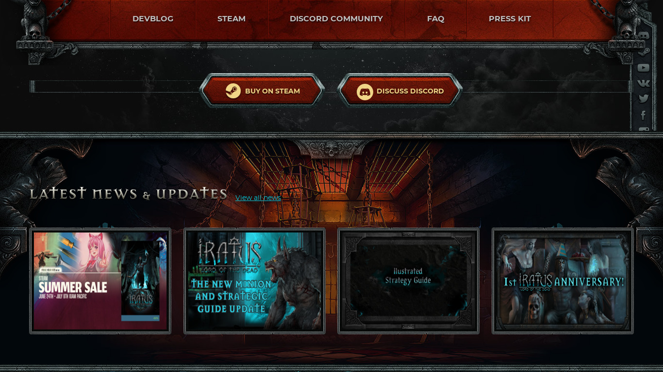 Iratus: Lord of the Dead Landing page