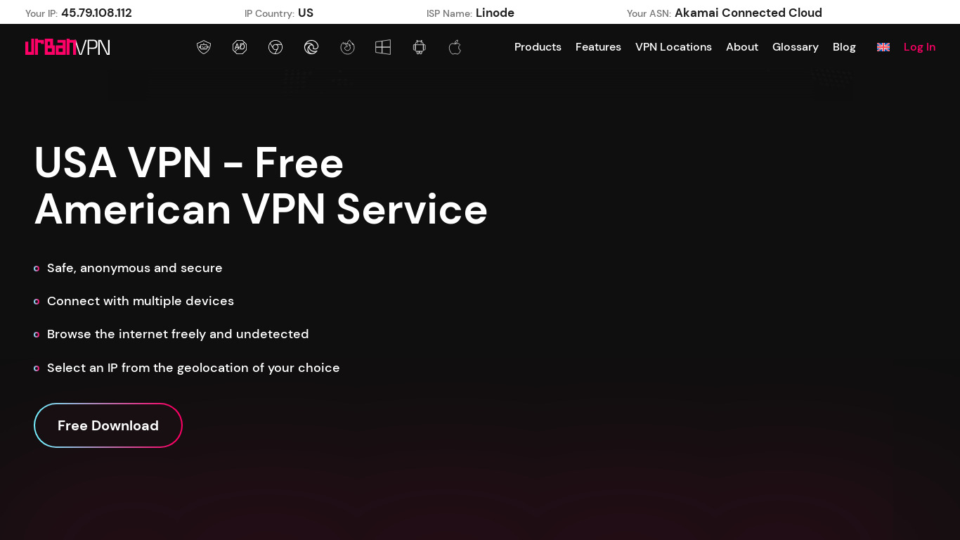 USA VPN Landing page