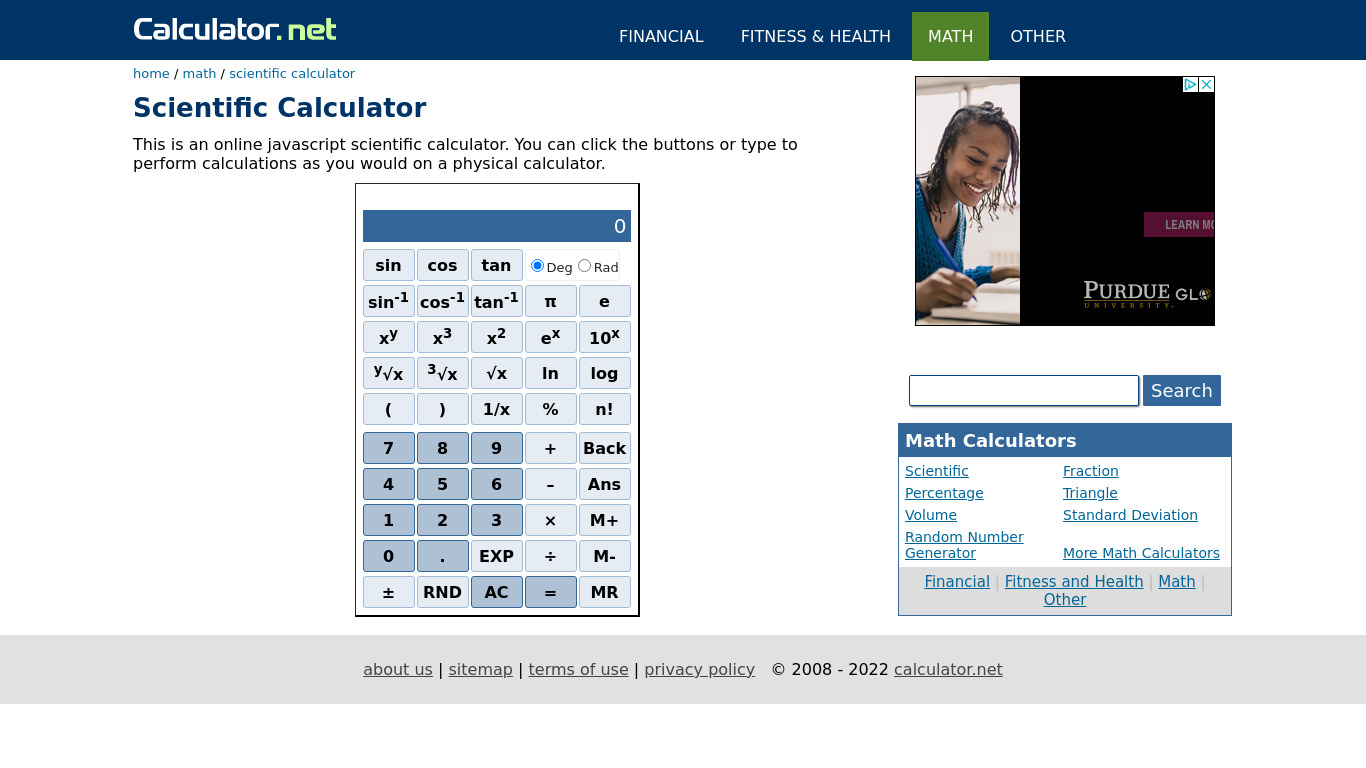 Scientific Calculator Landing page