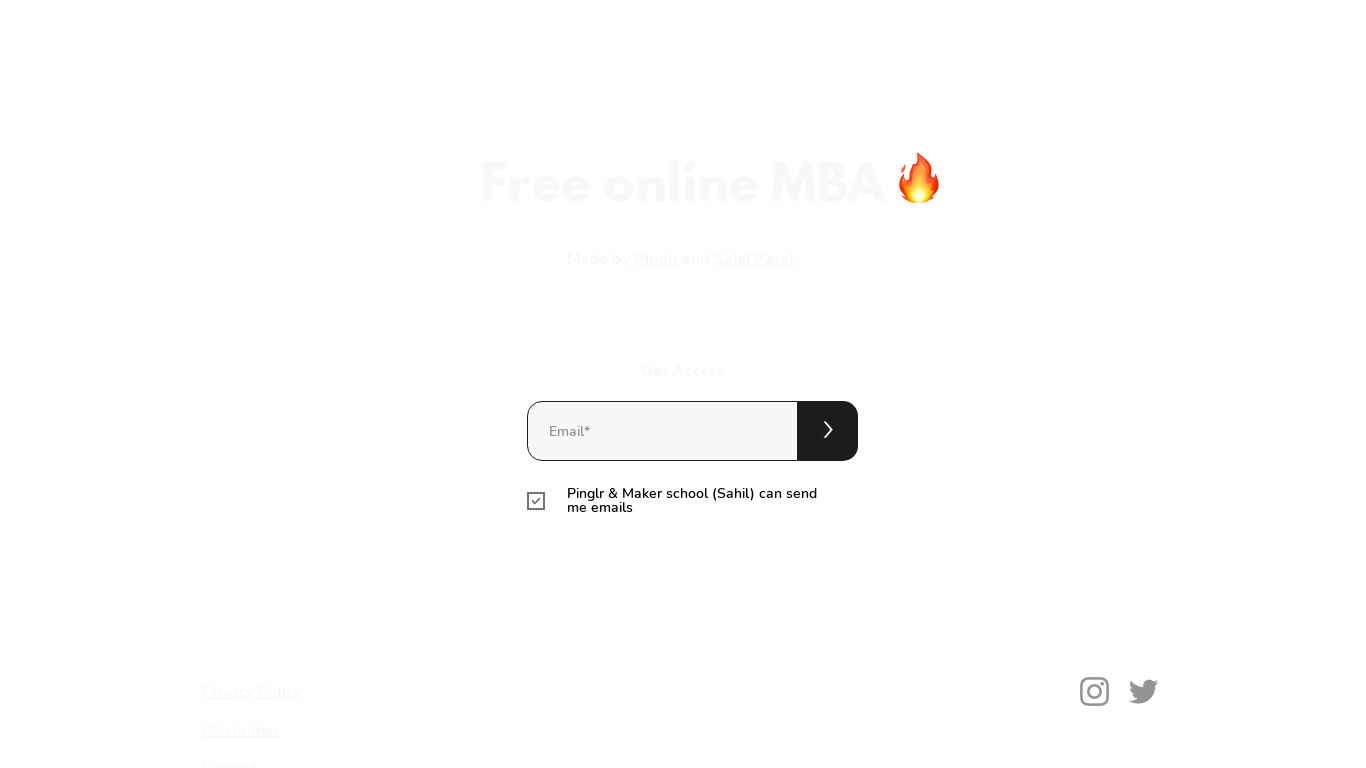 Free online MBA Landing page