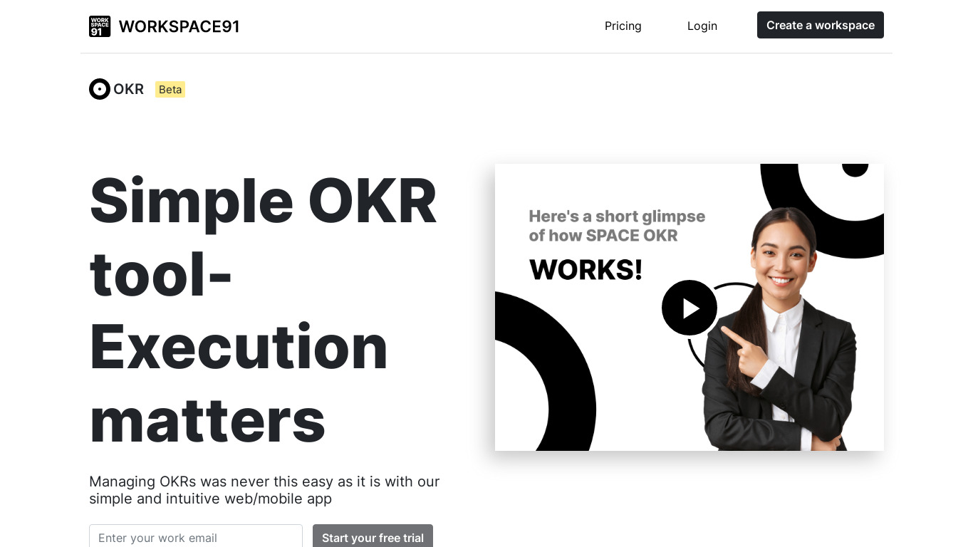 SPACE OKR Landing page