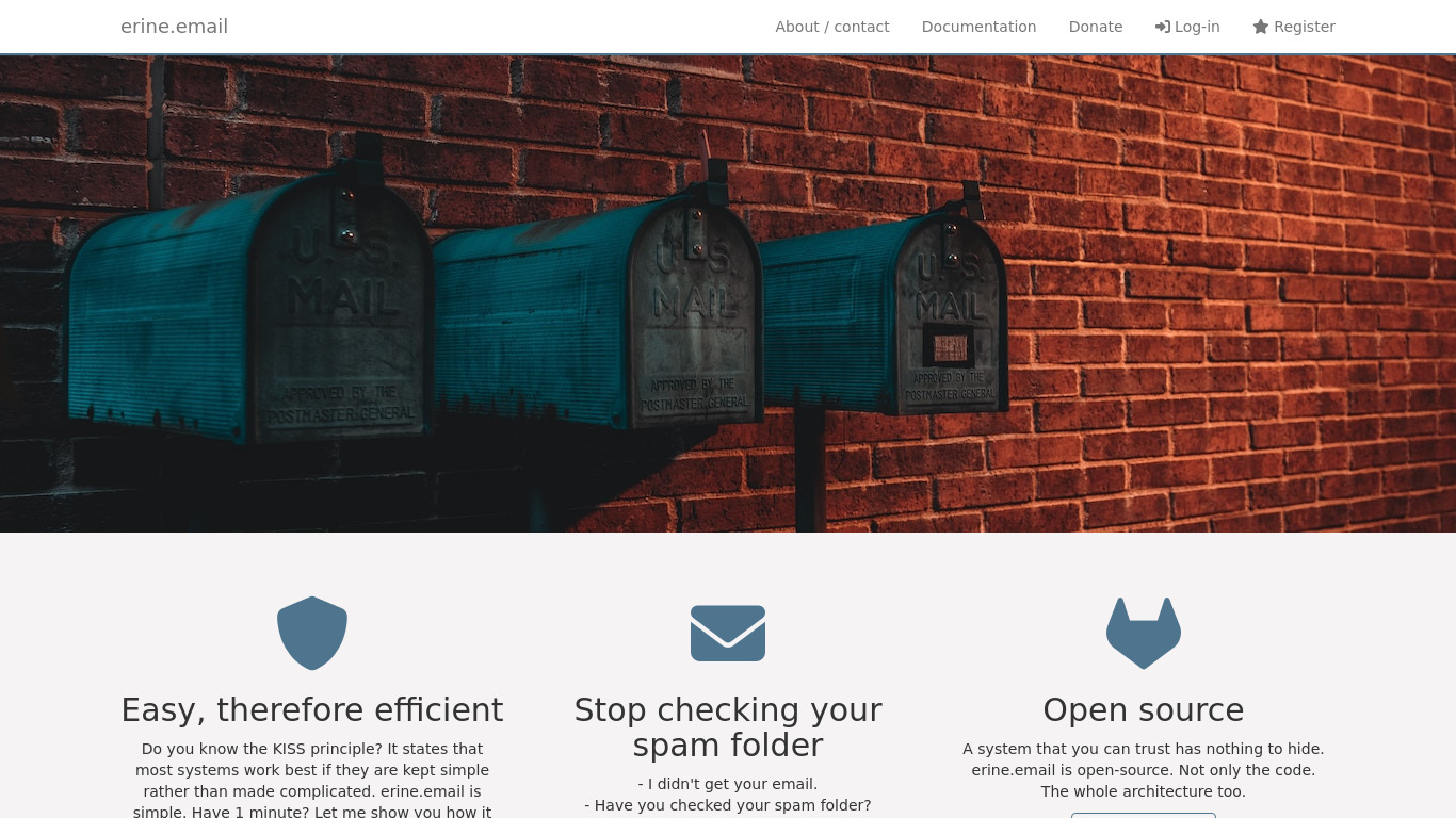Erine.email Landing page