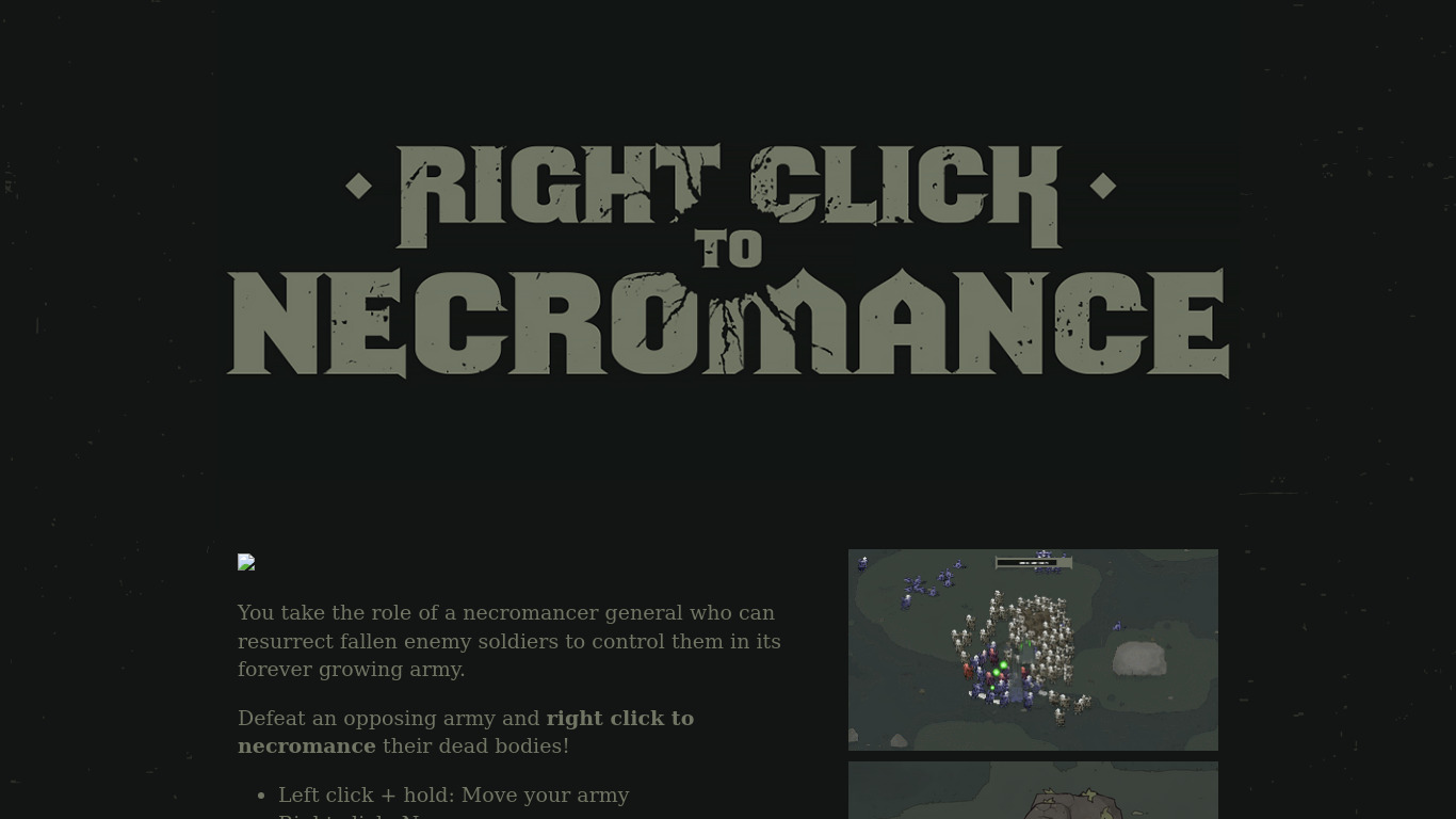 Right Click To Necromance Landing page