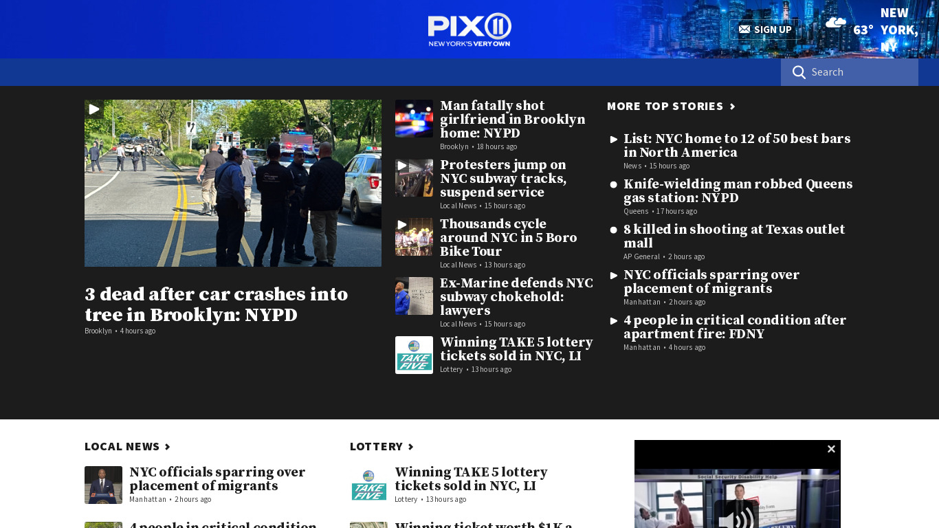PIX 11 News Landing page