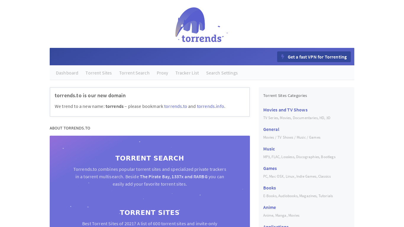 Torrends.to Landing page