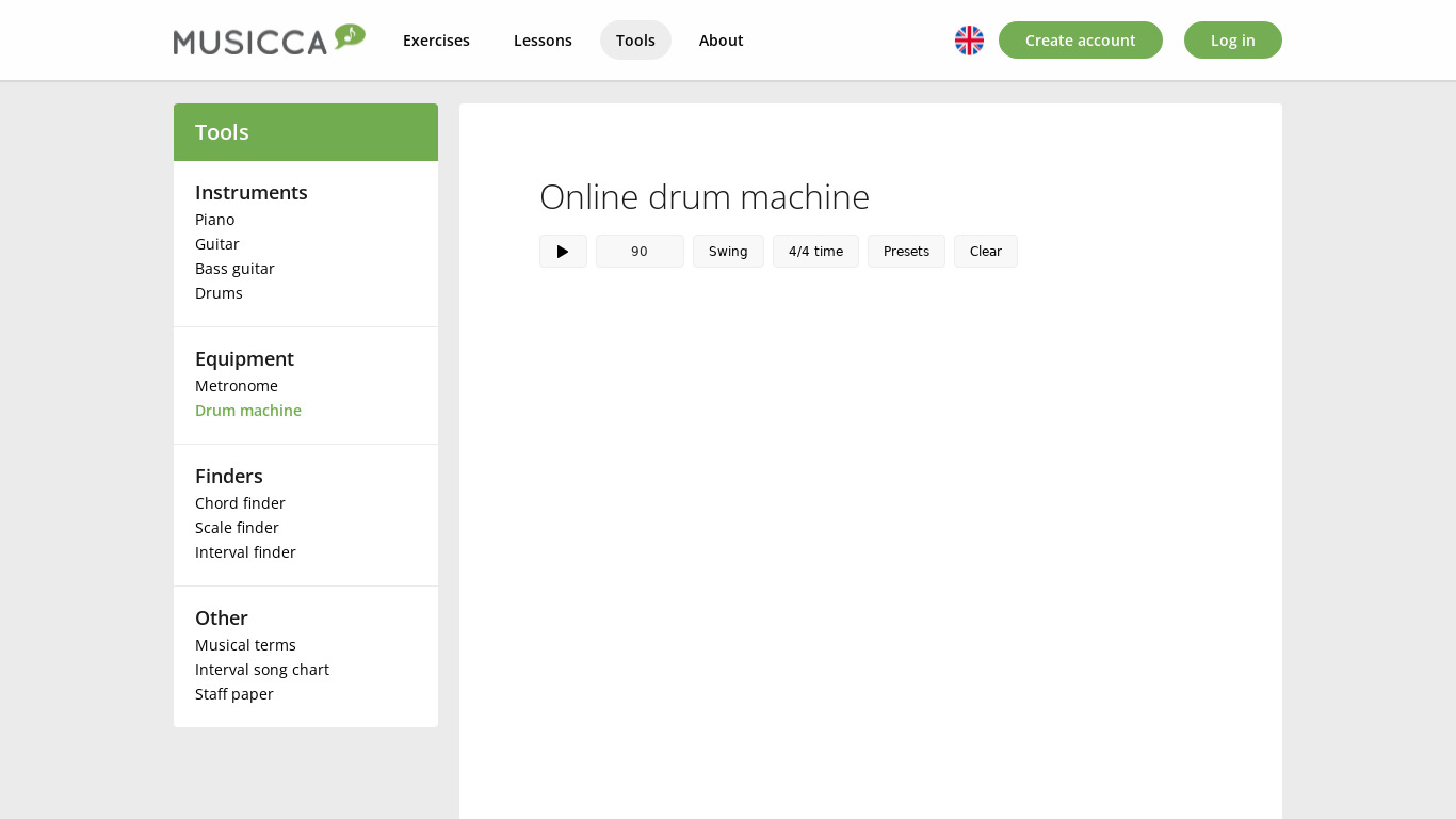 Musicca Online drum machine Landing page