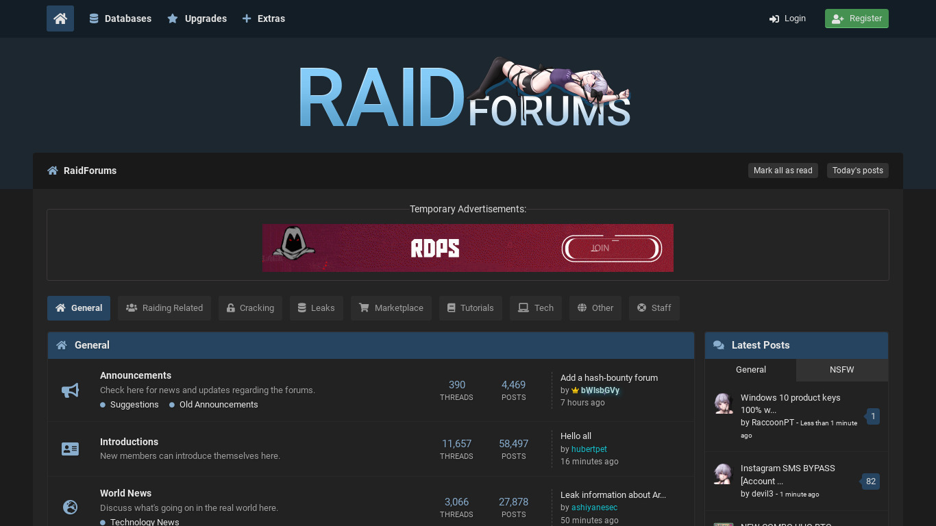 RaidForums Landing page