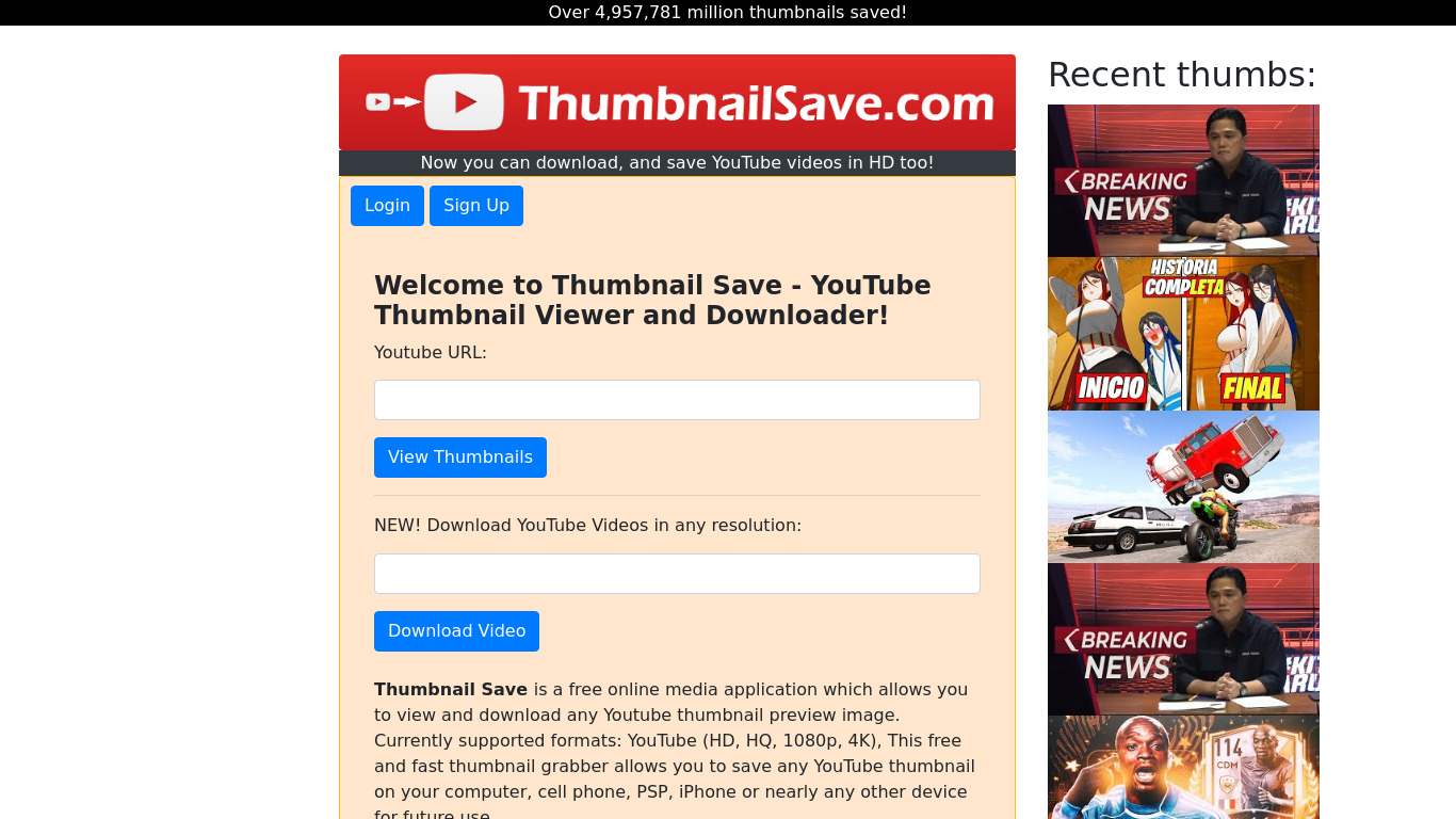ThumbnailSave Landing page