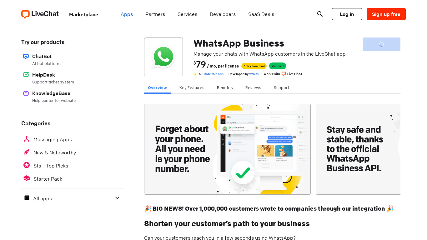 WhatsApp for LiveChat Landing page