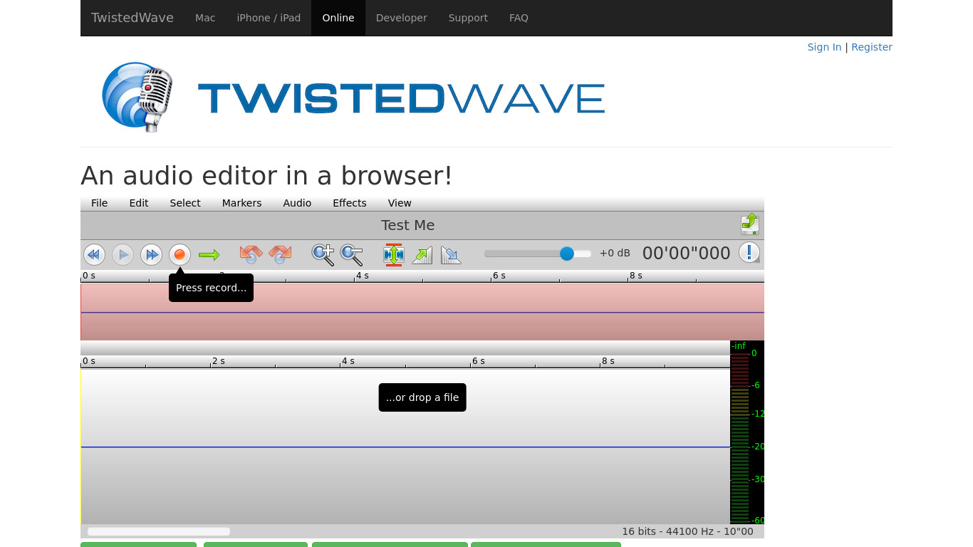 TwistedWave Landing page