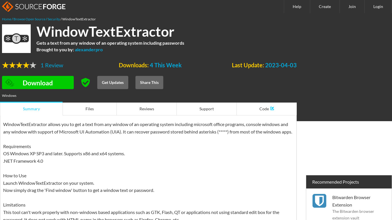 WindowTextExtractor Landing page